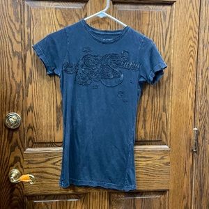 Sinful Black Washout Tee with Wings